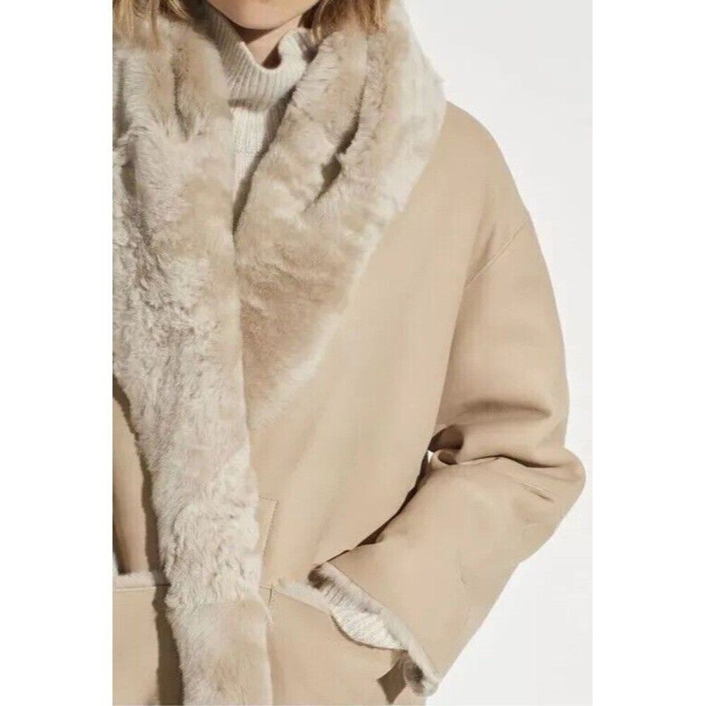 NWT VINCE Cream Toscana Shearling "Cardi" Hooded Leather Coat Size Large $2,495